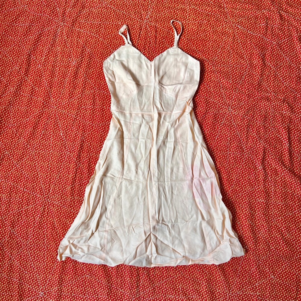 Vintage 1930s Miss Elaine bias cut rayon Pink Slip Dress Nightgown